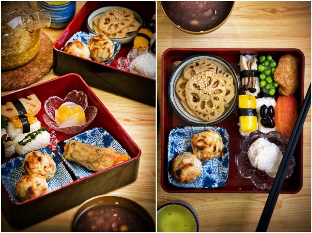 餐廳的日式素便當定食十分豐富，份量也十足，包括兩款主菜、五色壽司、甜品和素湯（圖：佛門網）。