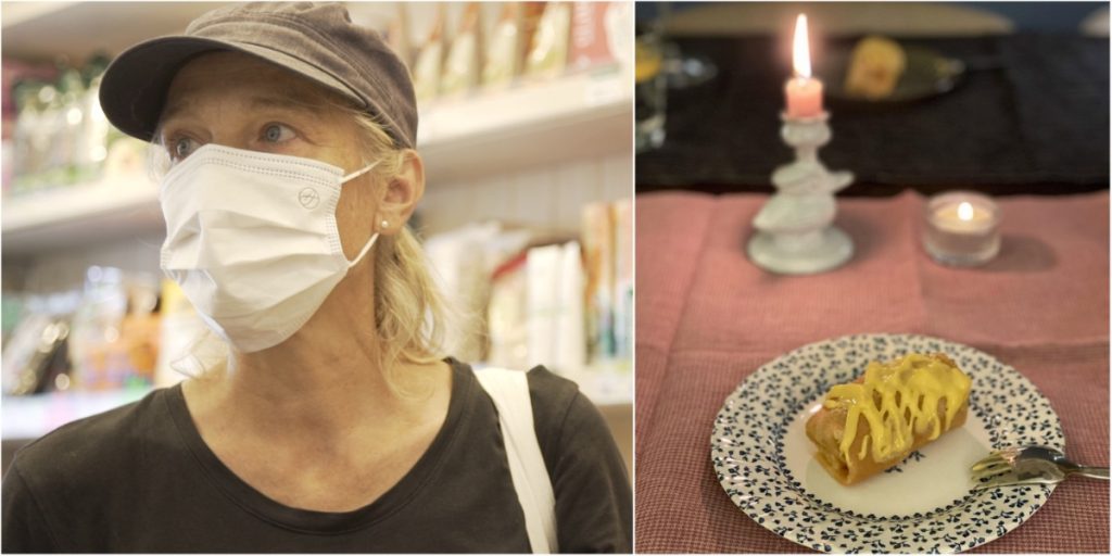 （左圖）熟客Ms. Yip對味精敏感，她盛讚店內的純素外賣不含味精，並以天然食材製作，令她可無顧慮地吃（圖：Alex Leung）。（右圖）另一位熟客Carol更將店內的素外賣放得漂漂亮亮，在家中也能吃到五星級酒店的燭光晚餐（圖：Carol Cheung）。
