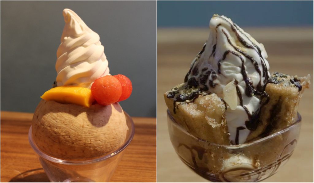 餐廳主打的「甜心爺爺」系列（左圖），以及軟雪糕朱古力香蕉西多士（右圖）同樣賣相吸睛，是熱門打卡之選。